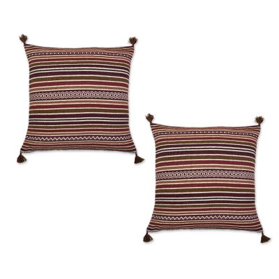 Alpaca blend cushion cover, 'Pre-Hispanic Earth' - Handwoven Striped Alpaca Blend Cushion Cover from Peru