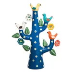 Ceramic sculpture, 'Blue Tree of Doves' - Hand-Painted Ceramic Dove Tree Sculpture in Blue from Peru