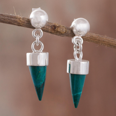 Chrysocolla dangle earrings, Natural Cones