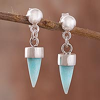 Amazonite dangle earrings, 'Natural Cones'