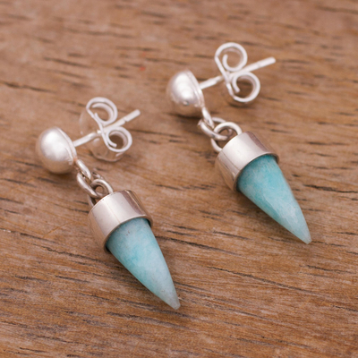 Amazonite dangle earrings, 'Natural Cones' - Amazonite Cone Dangle Earrings from Peru