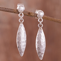 Sterling silver dangle earrings, 'Gleaming Shuttles' - Hammered Finish Sterling Silver Dangle Earrings from Peru