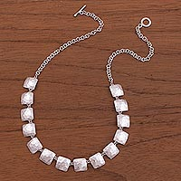 Sterling silver link pendant necklace, 'Hammered Squares' - Modern Square Sterling Silver Link Pendant Necklace