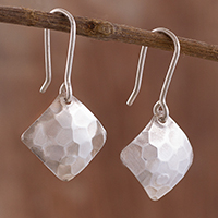 Sterling silver dangle earrings, 'Hammered Squares' - Modern Square Sterling Silver Dangle Earrings from Peru