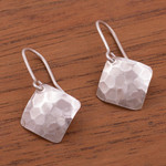 Sterling silver dangle earrings, 'Hammered Squares' - Modern Square Sterling Silver Dangle Earrings from Peru