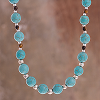 Beaded necklace, 'Tiny Islands' - Tiger's Eye and Recon. Turquoise Beaded Necklace from Peru