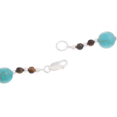 Beaded necklace, 'Tiny Islands' - Tiger's Eye and Recon. Turquoise Beaded Necklace from Peru