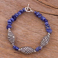 Sodalite beaded bracelet, 'Spiral Patterns' - Spiral Pattern Sodalite Beaded Bracelet from Peru