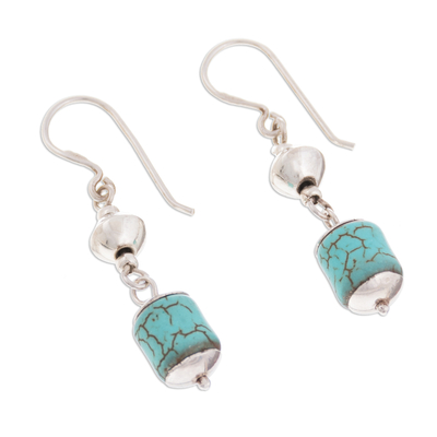 Sterling silver dangle earrings, 'Brilliance of the Ocean' - Sterling Silver and Recon. Turquoise Dangle Earrings