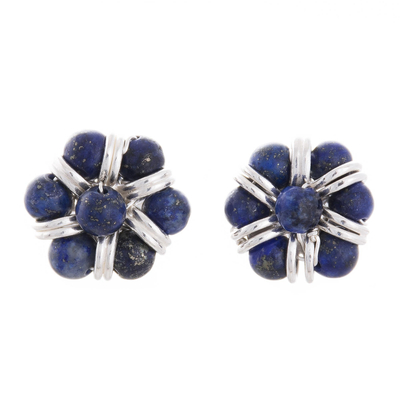 Lapis Lazuli Beaded Button Earrings from Peru