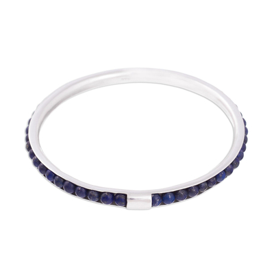 Lapis Lazuli Beaded Silver Bangle Bracelet from Peru
