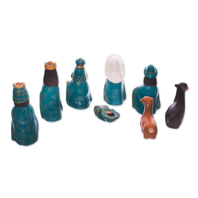 Keramik-Krippe, (8er-Set) - Handgefertigte Keramikkrippe in Blau (8er-Set)