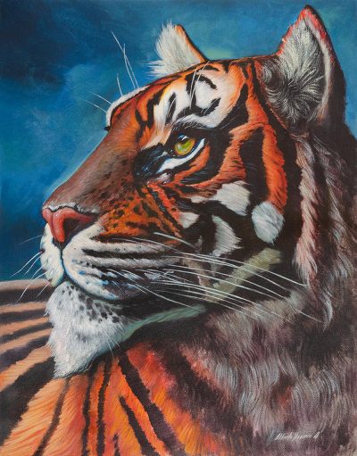 Signed Realist Painting of an Orange Tiger from Peru (2018)