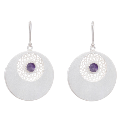 Amethyst filigree dangle earrings, 'Mystic Windows' - Amethyst Filigree Dangle Earrings from Peru