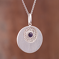 Amethyst filigree pendant necklace, 'Mystic Window' - Amethyst Filigree Pendant Necklace Crafted in Peru