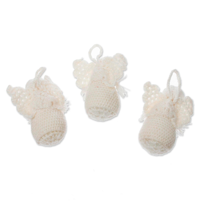 Hand-crocheted ornaments, 'Pure Angels' (set of 3) - Crocheted Angel Ornaments in White from Peru (Set of 3)