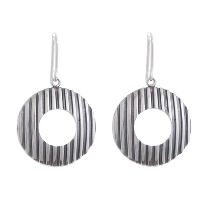 Sterling silver dangle earrings, 'Gleaming Lines' - Line Motif Sterling Silver Dangle Earrings from Peru
