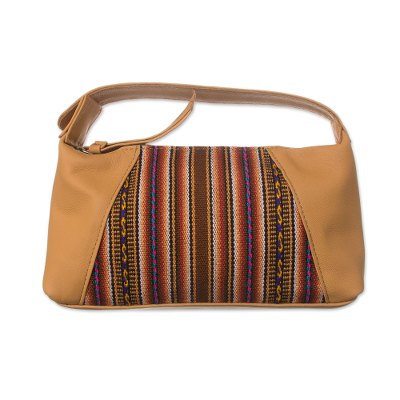 Striped Leather Accent Wool Blend Cosmetic Bag from Peru