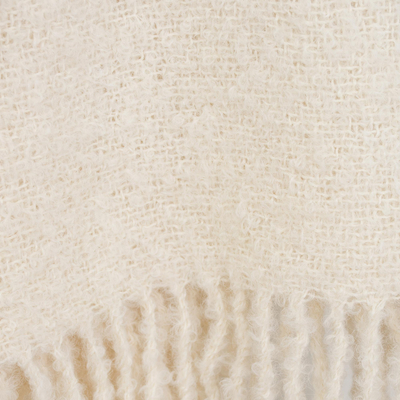 100% alpaca scarf, 'Andean Delight in Bone' - 100% Alpaca Wrap Scarf in Solid Bone from Peru