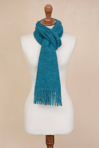 100% alpaca scarf, 'Andean Delight in Teal' - 100% Alpaca Wrap Scarf in Solid Teal from Peru