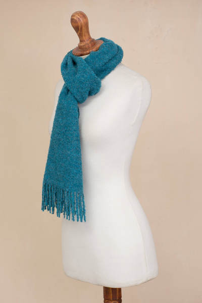 100% alpaca scarf, 'Andean Delight in Teal' - 100% Alpaca Wrap Scarf in Solid Teal from Peru