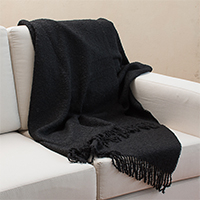 100% alpaca throw, 'Andean Comfort in Black' - 100% Alpaca Throw Blanket in Solid Black from Peru