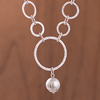 Sterling silver link necklace, 'Playful Rings' - Modern Sterling Silver Link Necklace from Peru