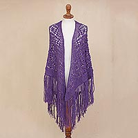 100% alpaca shawl, 'Purple Royalty' - Hand-Crocheted Imperial Purple 100% Alpaca Shawl from Peru