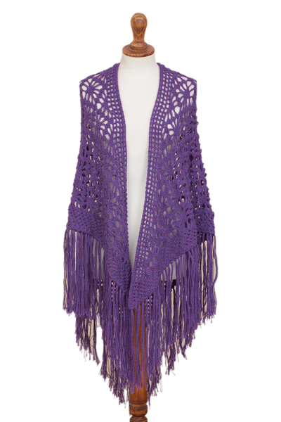 Hand-Crocheted Imperial Purple 100% Alpaca Shawl from Peru
