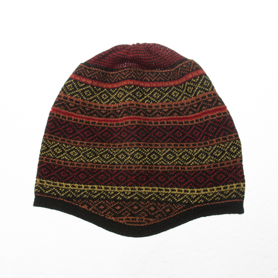Alpaca blend knit hat, 'Striking Diamonds' - Multicolored Alpaca Blend Knit Hat from Peru