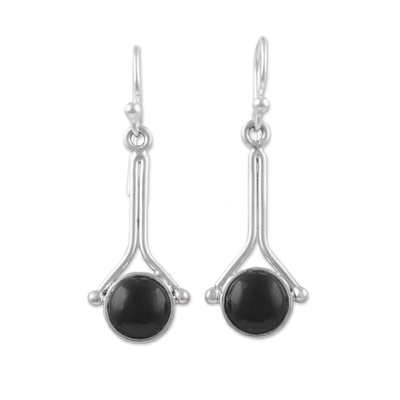Obsidian dangle earrings, 'Killa Moon' - Black Obsidian Dangle Earrings from Peru