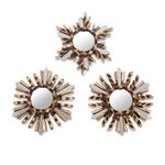 Wood wall mirrors, 'Golden Snowflakes' (set of 3) - Snowflake Bronze Leaf Wall Mirrors (Set of 3)