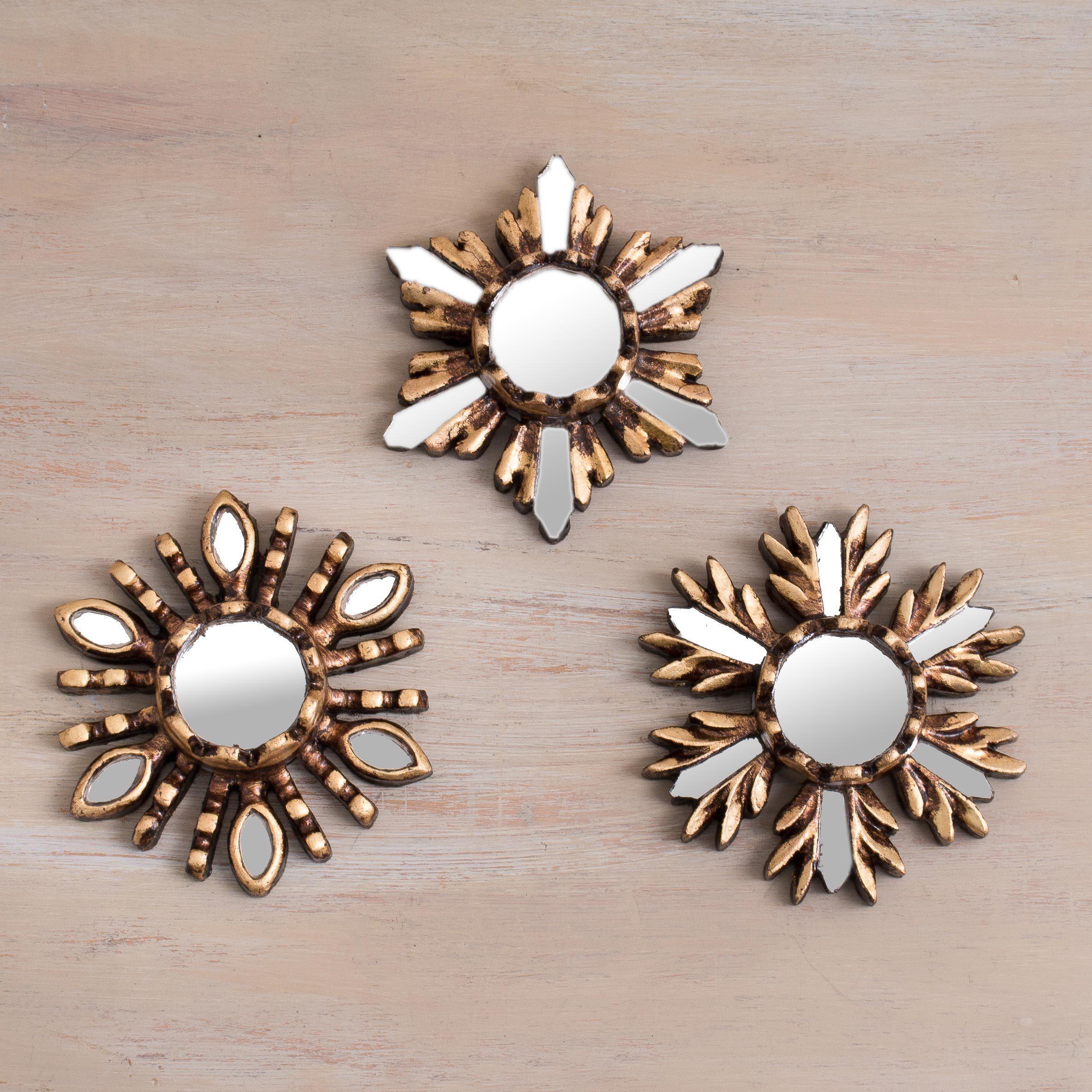 Gold Tone Bronze Gilded Cedar Wall Mirrors Set Of 3 Golden Reflection