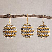 Wool Ornaments in Honey from Peru (Set of 3),'Honey Holiday'