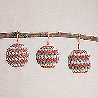 Wool ornaments, 'Flame Holiday' (set of 3)