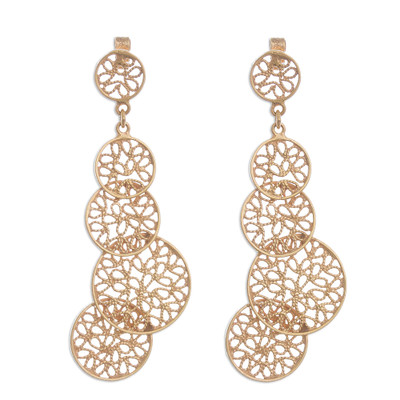 Gold plated sterling silver filigree dangle earrings, 'Sunset Circles' - Circular Gold Plated Sterling Silver Filigree Earrings