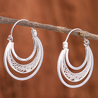 Featured review for Sterling silver filigree hoop earrings, Artisanal Crescent Moons