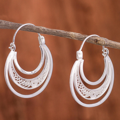 Sterling silver filigree hoop earrings, 'Artisanal Crescent Moons' - Sterling Silver Filigree Hoop Earrings from Peru