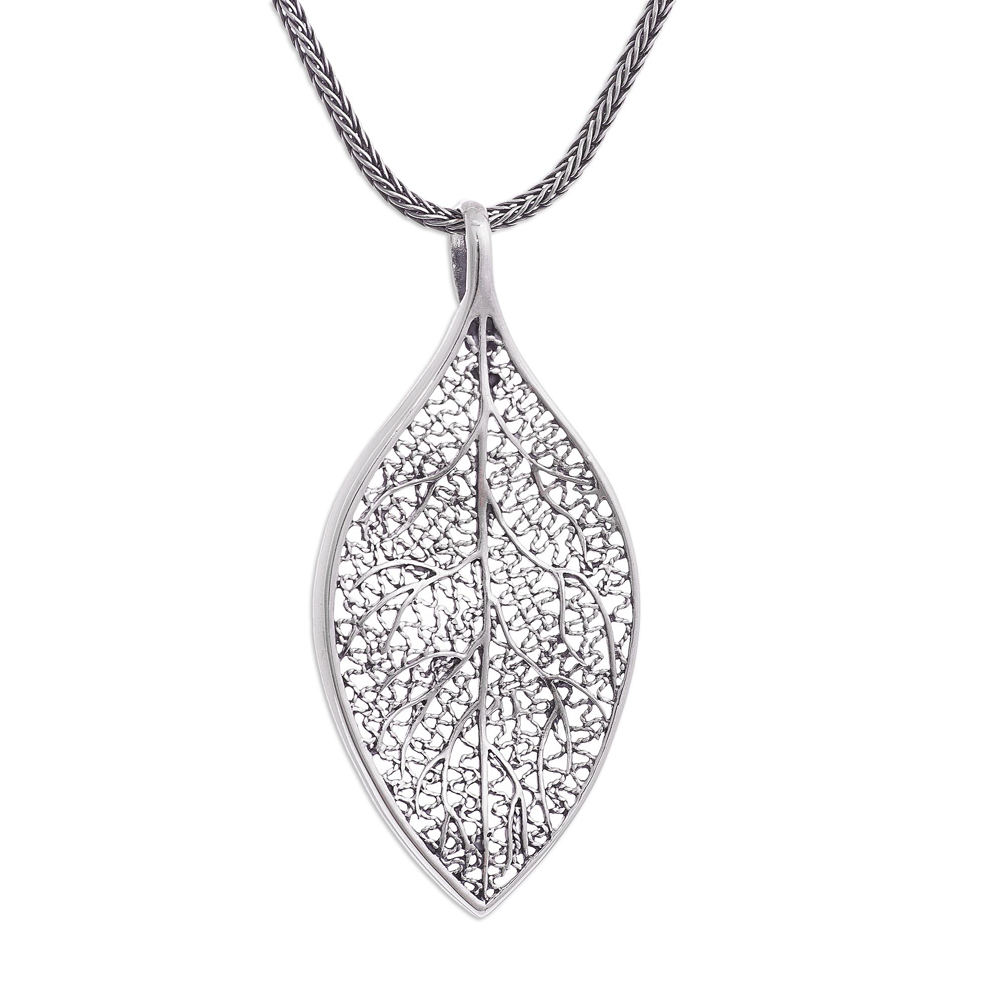 Sterling Silver Filigree Leaf Pendant Necklace from Peru - Latin Leaf ...