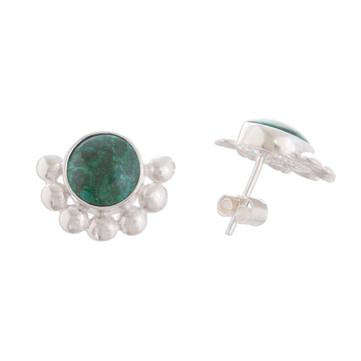 Chrysocolla button earrings, 'Bauble Delight' - Circular Chrysocolla Button Earrings from Peru
