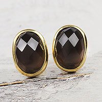 NOVICA Obsidian .925 Sterling Silver Button Earrings Forever