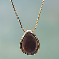 Gold plated obsidian pendant necklace, 'Dusky Glow' - Obsidian Pendant Necklace 18K Gold Plated Sterling Silver