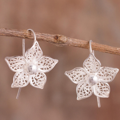 Pendientes colgantes de filigrana de plata de primera ley - Aretes colgantes florales de filigrana de plata esterlina de Perú