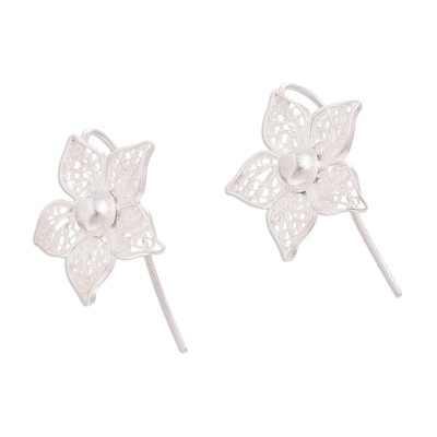 Sterling silver filigree drop earrings, 'Bright Petals' - Floral Sterling Silver Filigree Drop Earrings from Peru