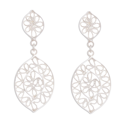 Sterling silver filigree dangle earrings, 'Drops of Autumn' - Leaf-Shaped Sterling Silver Filigree Dangle Earrings