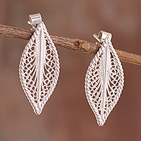 Sterling silver filigree drop earrings, 'Leafy Flash' - Sterling Silver Filigree Drop Earrings from Peru