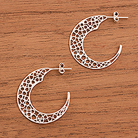 Sterling silver filigree half-hoop earrings, 'Glistening Moons' - Sterling Silver Filigree Half-Hoop Earrings from Peru