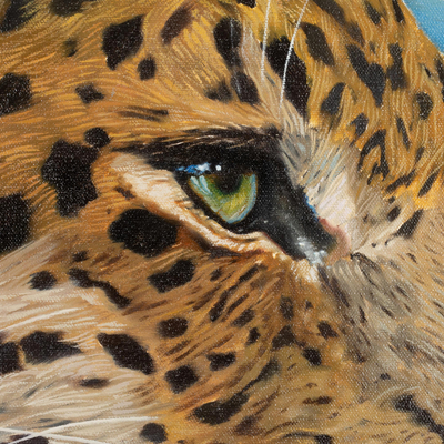 „Leopard“ – Signiertes Gemälde eines gefleckten Leoparden aus Peru