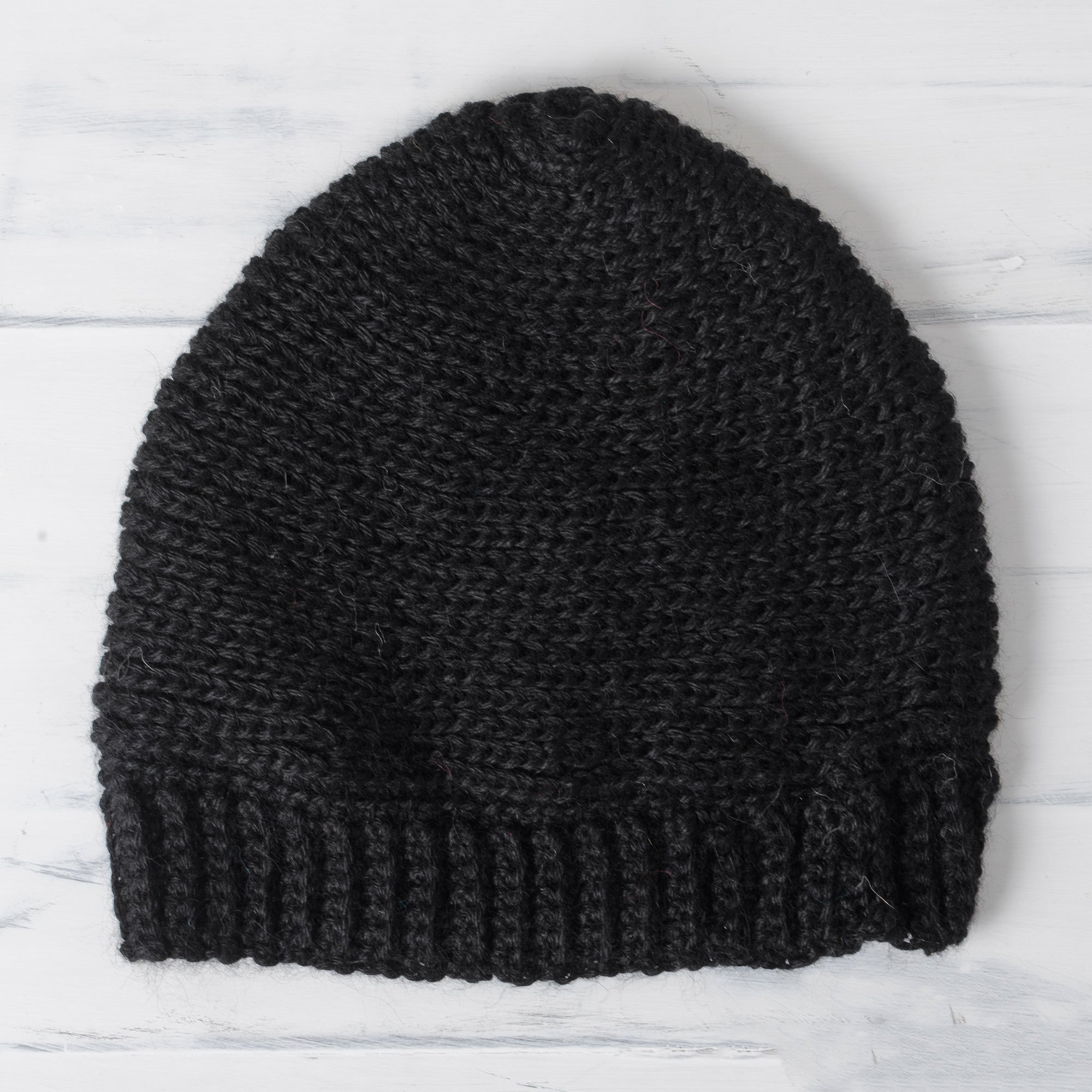 Metropolitan Opera Alpaca Blend Crochet Cloche Hat Black Cream Made in Peru Hand Crochet Roll Up Rustic Alpaca Hat – Purely Alpaca main image 3