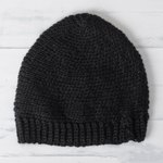 100% alpaca hat, 'Nightfall' - Black Hand Crocheted 100% Alpaca Hat from Peru